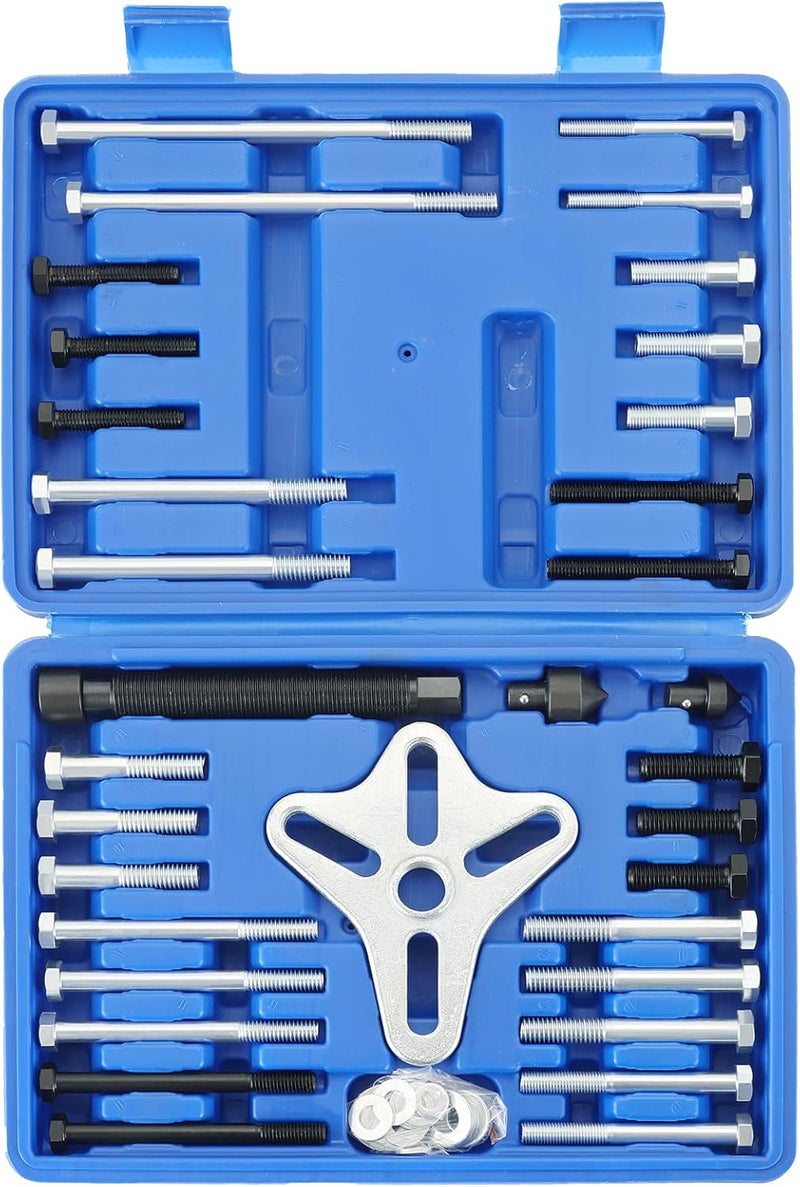 Acymner Harmonic Balancer Puller Set | 46PCS Power Steering Pulley Puller Installer Tool Set, Steering Wheel Pulling Set, Flywheel Remover, Crankshaft Pulley Removal (Blue) - Image 1